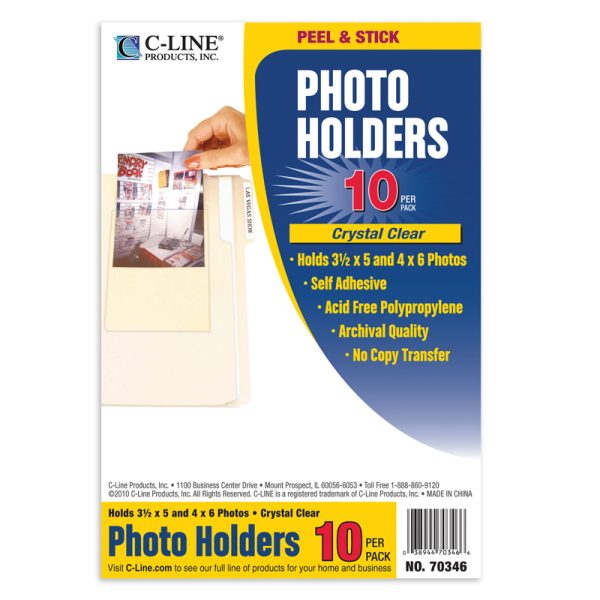 Peel & Stick Photo Holders, Clear, 4" x 6", Pack of 10