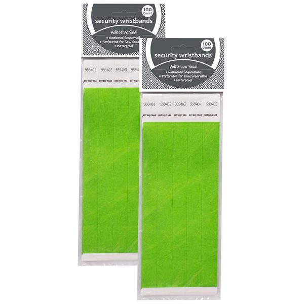 DuPont™ Tyvek® Security Wristbands, Green, 100 Per Pack, 2 Packs