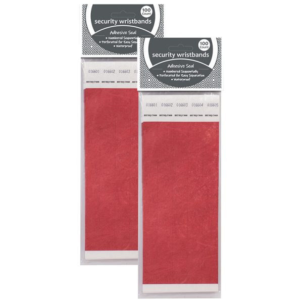 DuPont™ Tyvek® Security Wristbands, Red, 100 Per Pack, 2 Packs