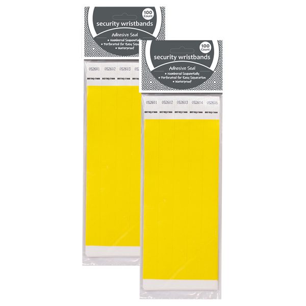 DuPont™ Tyvek® Security Wristbands, Yellow, 100 Per Pack, 2 Packs