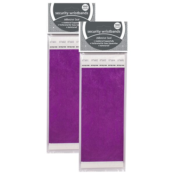 DuPont™ Tyvek® Security Wristbands, Purple, 100 Per Pack, 2 Packs