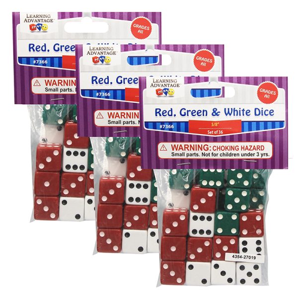 Dot Dice - Red/Green/White - 36 Per Pack, 3 Packs