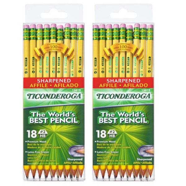 Pencils, #2 Soft, Yellow, Presharpened, 18 Per Pack, 2 Packs