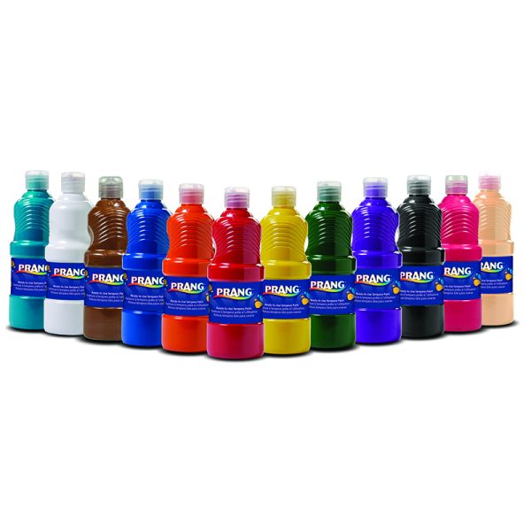 Tempera Paint Set, Assorted Colors, 16 oz Bottles, Set of 12