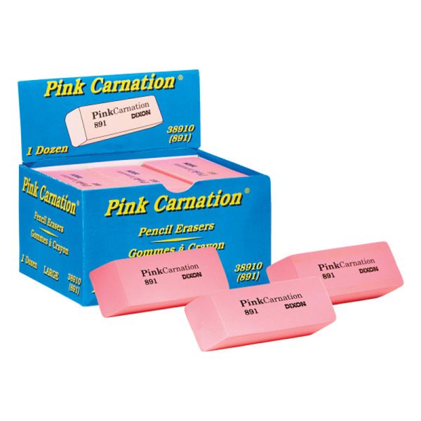 Pink Carnation Erasers, Large, 2-9/16 x 1 x 7/16, Pack of 12