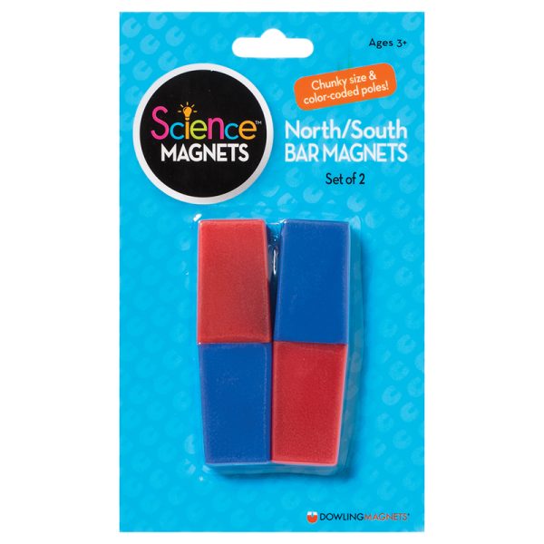 North/South Bar Magnets, 3", Red/Blue Poles, Pack of 2