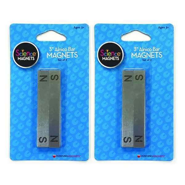 Alnico Bar Magnets, 3", N/S Stamped, 2 Per Pack, 2 Packs