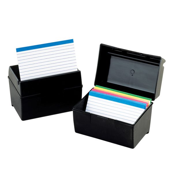 Plastic Index Box, 3" x 5", 300 Card Capacity, Black