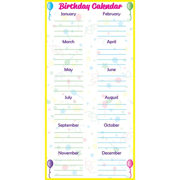 Low-Tac Birthday Calendar Vertical