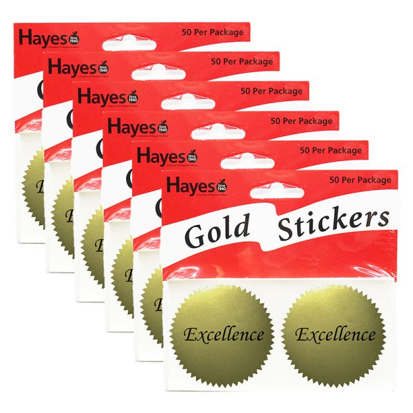 Excellence 2" Gold Certificate Seals, 50 Per Pack, 6 Packs