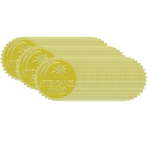 Gold Foil Embossed Seals, Attendance Award, 54 Per Pack, 3 Packs