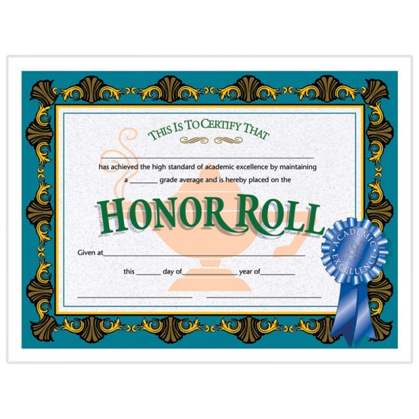 Honor Roll Certificate, 8.5" x 11", Pack of 30