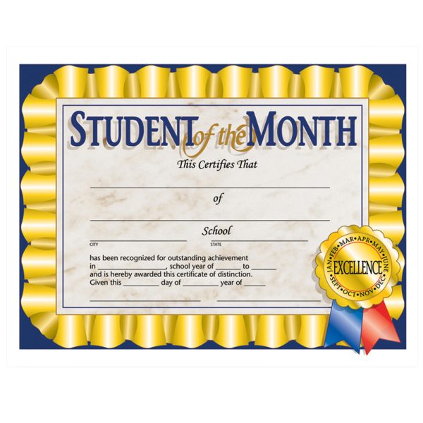 Student of the Month Certificate, 8.5" x 11", Pack of 30