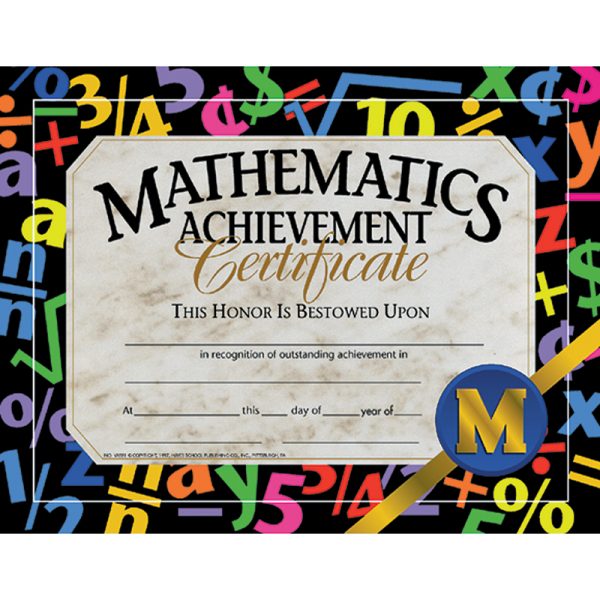 Mathematic Achievement Certificate, 8.5" x 11", Pack of 30