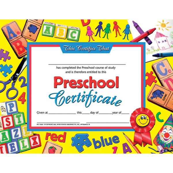 Preschool Certificate, 8.5" x 11", Pack of 30