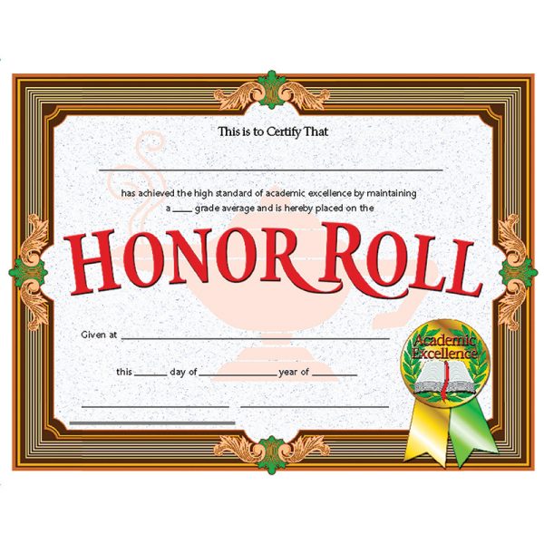 Honor Roll Certificate, 8.5" x 11", Pack of 30