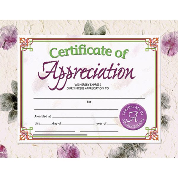 Certificate of Appreciation, 8.5" x 11", Pack of 30