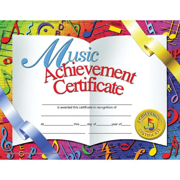 Music Achievement Certificate, 8.5" x 11", Pack of 30