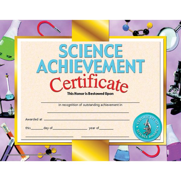 Science Achievement Certificate, 8.5" x 11", Pack of 30