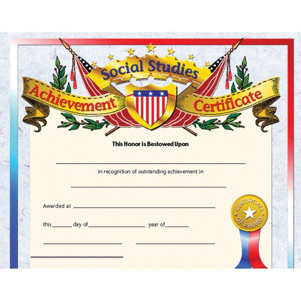 Social Studies Achievement Certificate, 8.5" x 11", Pack of 30