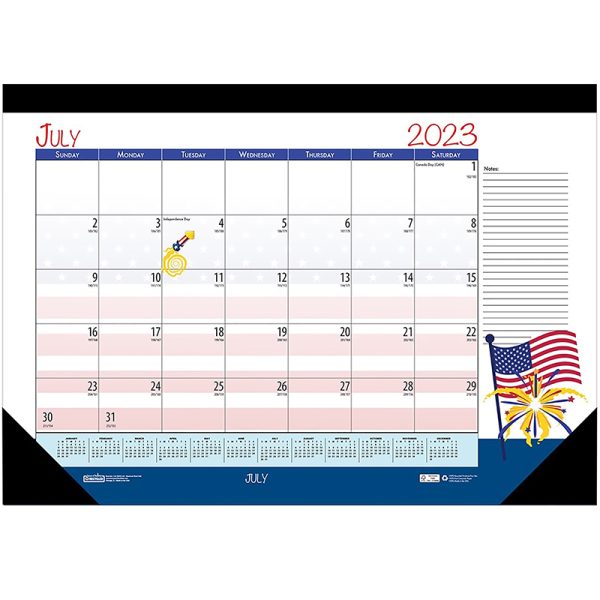 Monthly Academic Deskpad Calendar, Seasonal Holiday Depictions, 12 Months July-June, 22" x 17"