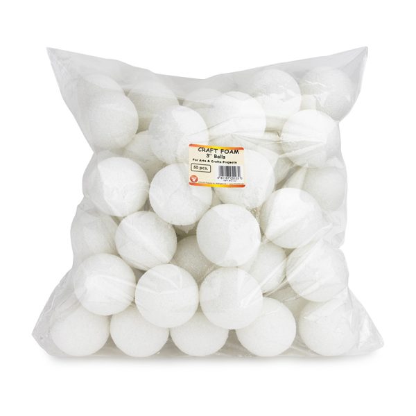 Craft Foam Balls, 3 Inch, White, Pack of 50