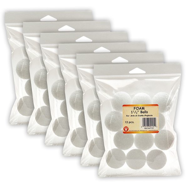 Craft Foam Balls, 1-1/2 Inch, White, 12 Per Pack, 6 Packs