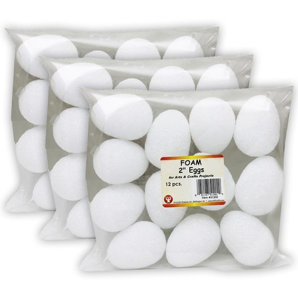 Craft Foam Eggs, 2 Inch, White, 12 Per Pack, 3 Packs