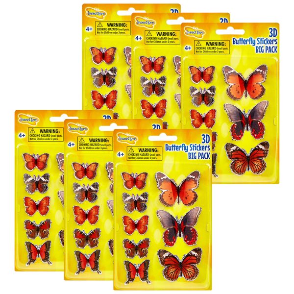 3D Butterfly Stickers BIG PACK, 8 Per Pack, 6 Packs