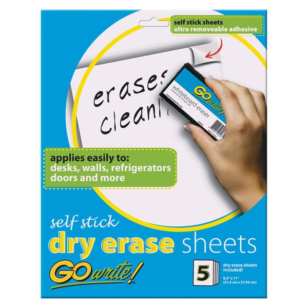 Dry Erase Sheets, Self-Adhesive, White, 8-1/2" x 11", 5 Sheets