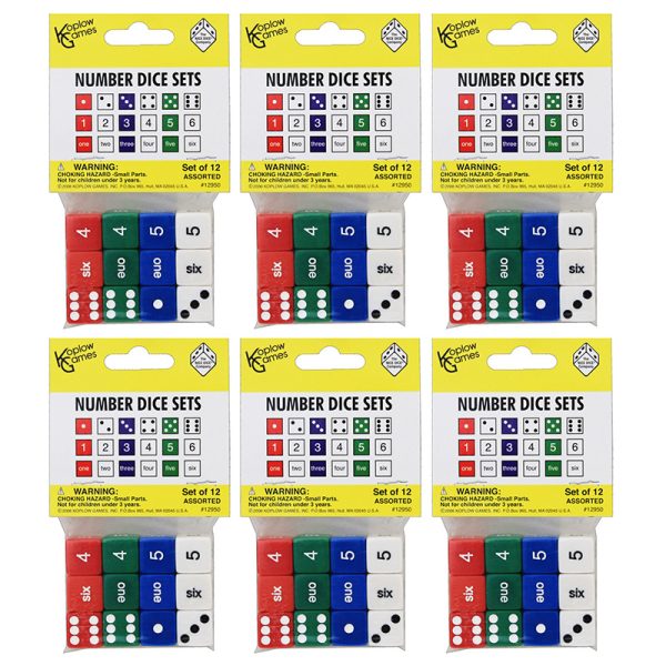 Number Dice Set, 12 Per Pack, 6 Packs