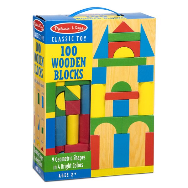 Painted Wood Blocks Set, 100 Pieces