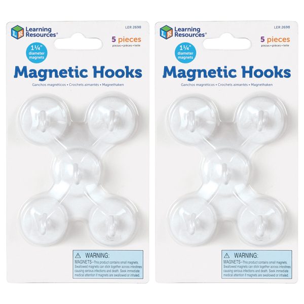 Magnetic Hooks, 1.25" Diameter, White, 5 Per Pack, 2 Packs