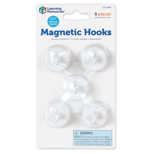 Magnetic Hooks, White, Pack of 5