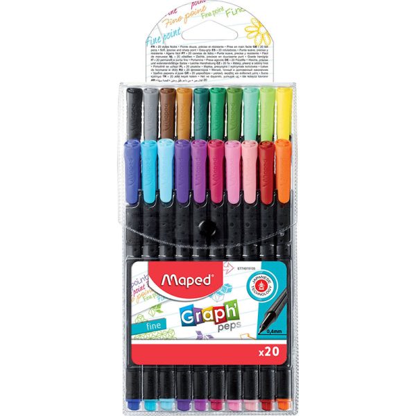 Graph'Peps 0.4mm Fine Felt Tipped Pens, Pack of 20