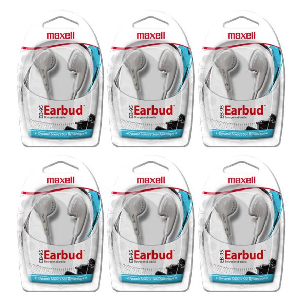 Budget Stereo Earbuds, White, Pack of 6