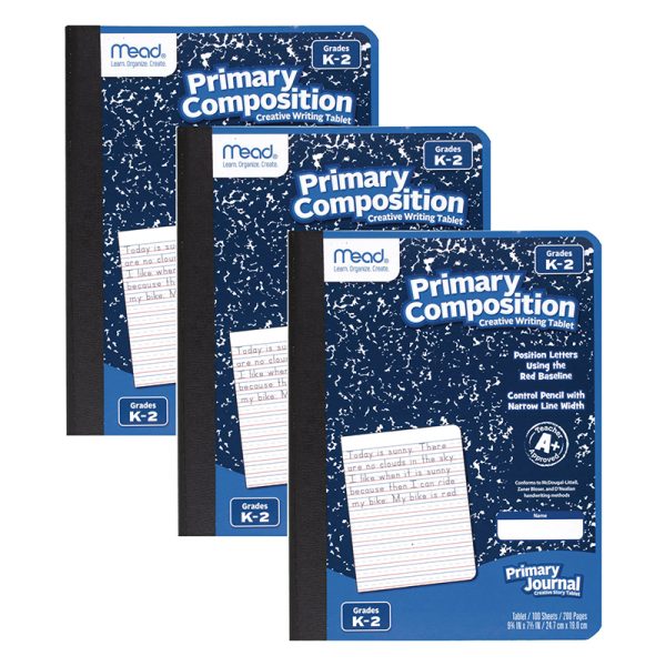 Primary Composition Book, Full Page Ruled, 100 Sheets Per Book, Pack of 3