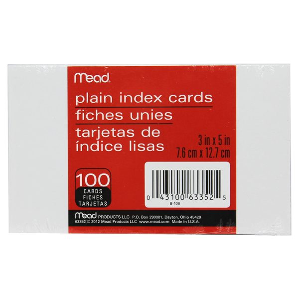 Plain Index Cards, White, 3" x 5",, Pack of 100