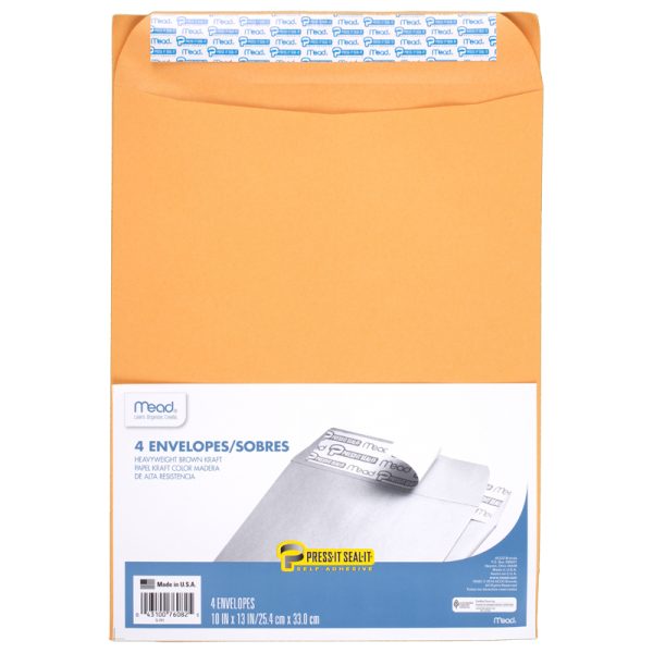 Press-It Seal-It® Envelopes, 10" x 13", Pack of 4