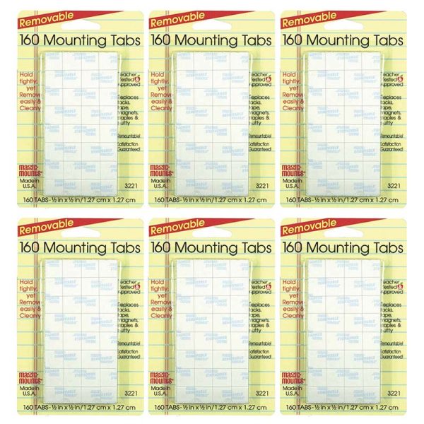 Removable Mounting Tabs, 1/2" x 1/2", 160 Per Pack, 6 Packs