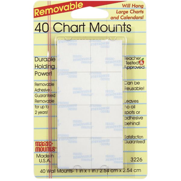 Removable Chart Mounts, 1" x 1", Pack of 40