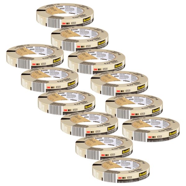 Contractor Grade Masking Tape, 0.70 in x 60.1 yd (18mm x 55m), Pack of 12