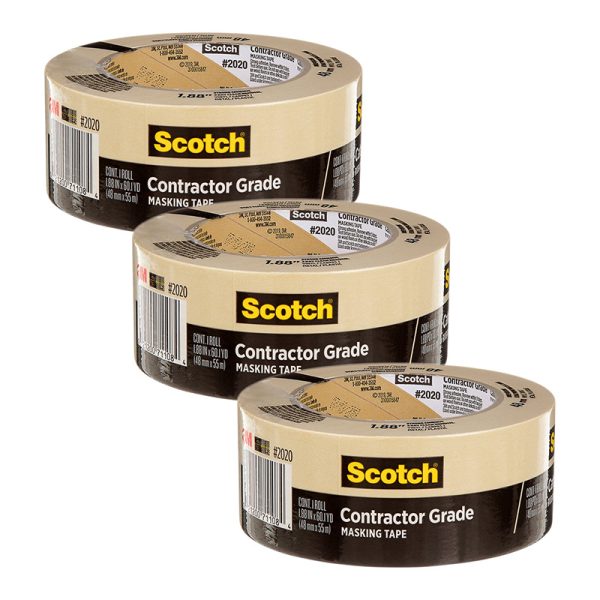 Contractor Grade Masking Tape, 1.88 in x 60.1 yd (48mm x 55m), Pack of 3