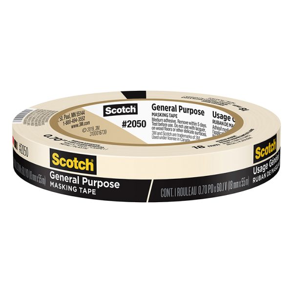 General Purpose Masking Tape, 0.70 in x 60.1 yd (18mm x 55m), 1 Roll