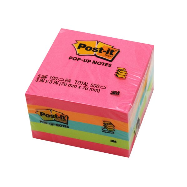 Pop-up Notes, 3" x 3", Assorted, 100 Sheets/Pad, 5 Pads