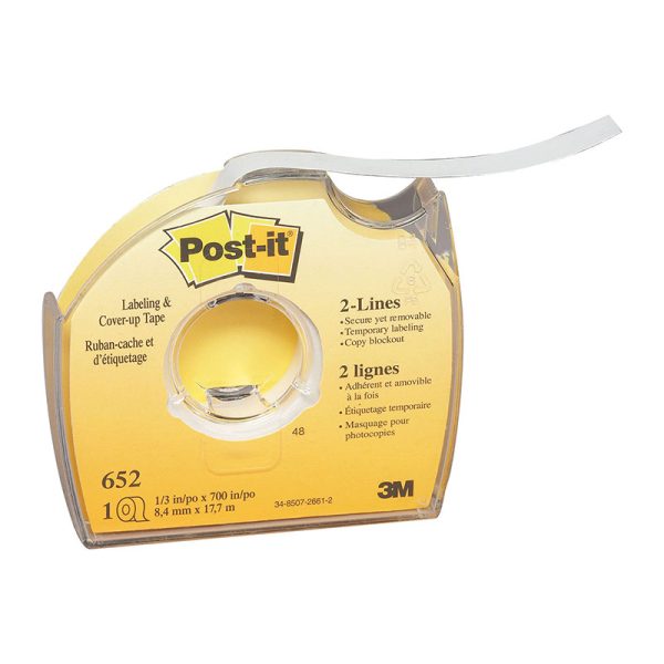 Labeling & Cover-Up Tape Roll, 2-Lines, White, 1/3" x 700"