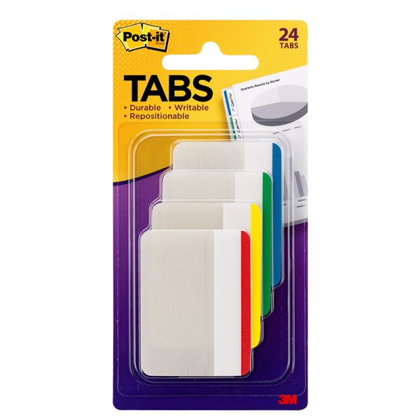 Post-it® Tabs, Assorted Primary Colors, Pack of 24