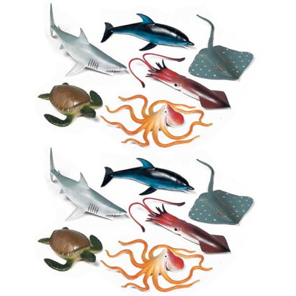 Ocean Animals Playset, 6 Per Set, 2 Sets