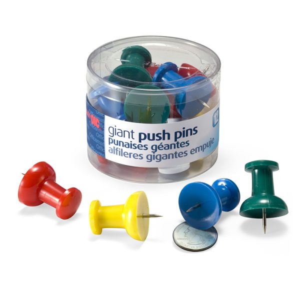 Giant Push Pins, 1.5 in w .434in Pins, Tub of 12