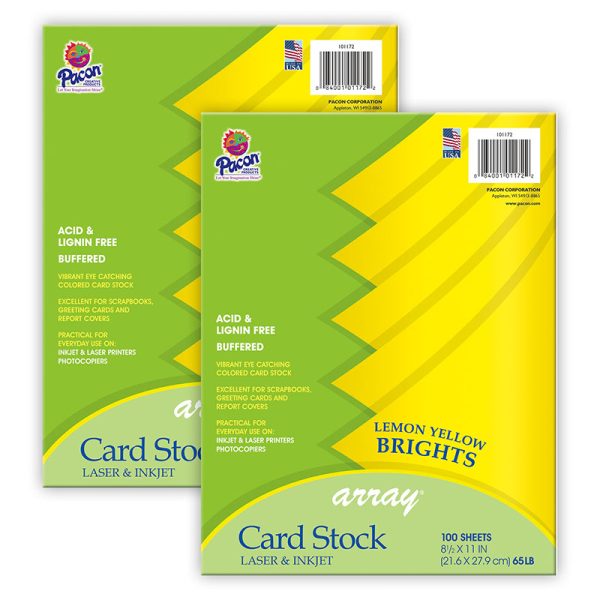 Card Stock, Lemon Yellow, 8-1/2" x 11", 100 Sheets Per Pack, 2 Packs